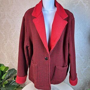 Willow Ridge Red and Black Houndstooth Patterned Jacket 1 Button Closure EUC